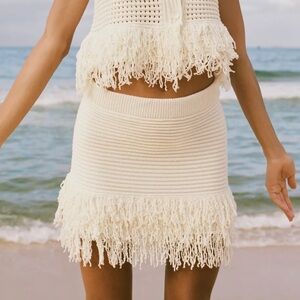 Zara Checkered Knit Fringe Skirt